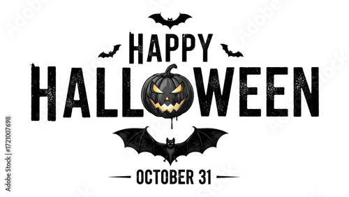 Halloween Greetings: A spooky Halloween greeting card, decorated with a carved pumpkin with glowing eyes, ominous bats, and the cheerful declaration of Happy Halloween against a festive backdrop.