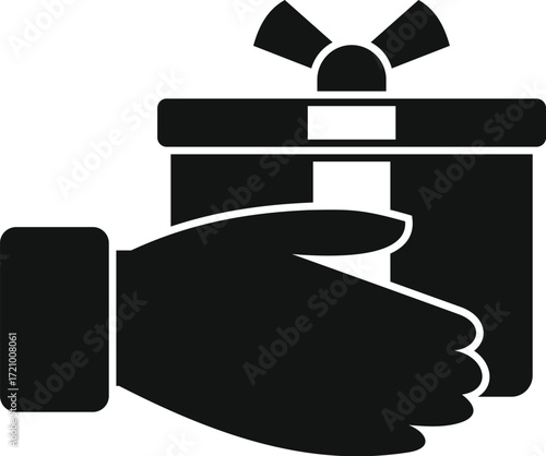 Giving a gift, surprise and celebrating concept, hand holding a gift box with a ribbon