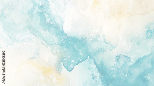 Abstract blue winter watercolor background. Sky pattern with snow. Light blue watercolour paper texture background.