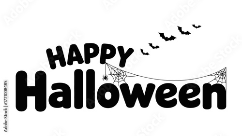 Spooky Halloween Text: Halloween text with spiderwebs and bat silhouettes on a bright backdrop. Capturing the festive spirit of All Hallows' Eve.