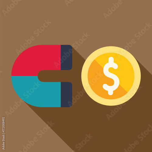 Colorful horseshoe magnet attracting dollar coin representing attracting investment, venture capital, fundraising, crowdfunding and wealth