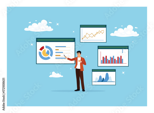 Professional entrepreneurs analyze data with charts and graphs.