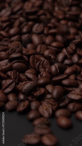 Slow motion of a coffee. Brown coffee beans 