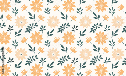 Cheerful Hand-Drawn Floral Pattern with Embroidery Texture