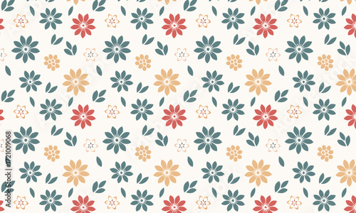 Autumn Folk Art Floral Seamless Pattern with Embroidery Texture