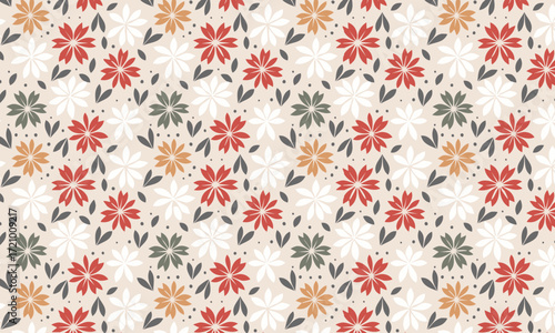 Christmas Folk Art Ditsy Floral Seamless Pattern for Holiday Season