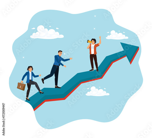 A manager motivates employees to advance careers towards success.