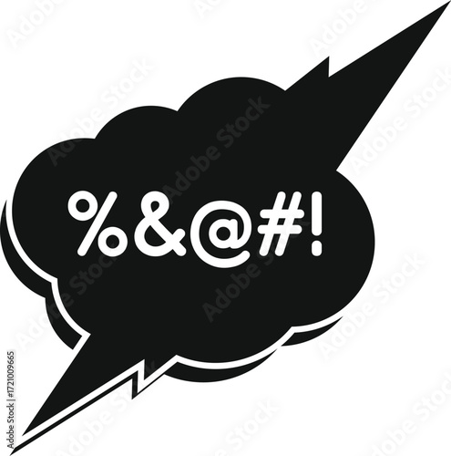 Black cursing balloon with censored symbols expressing negative feelings