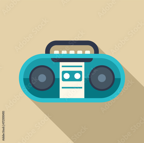 Turquoise vintage boombox playing a cassette tape, bringing back the nostalgic vibes of the eighties and nineties