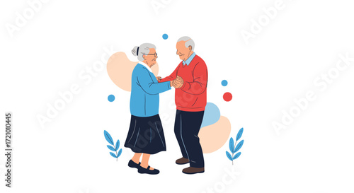 Elderly couple dancing happily together with joy and lightheartedness.