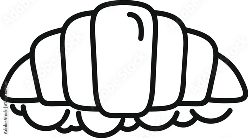 Minimalist line art depicts a croissant, emphasizing its crisp layers and resting on a napkin, ideal for bakery, cafe, or breakfast themed designs