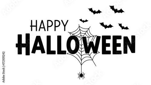 Happy Halloween Graphic: A festive Halloween-themed graphic with the words Happy Halloween displayed with bats and spider web, ideal for holiday promotions and festive greetings.