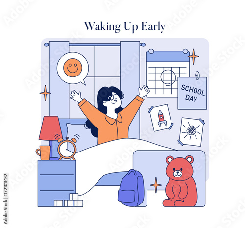 Morning Excitement on a School Day - Vector Illustration