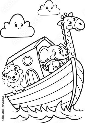 line art noah s family entering the ark with a lio.eps