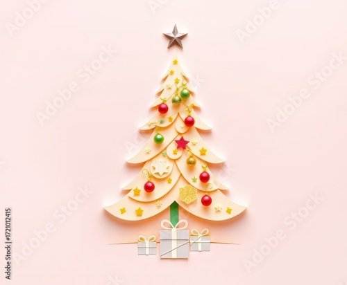 Elegant paper Christmas tree with gifts and ornaments