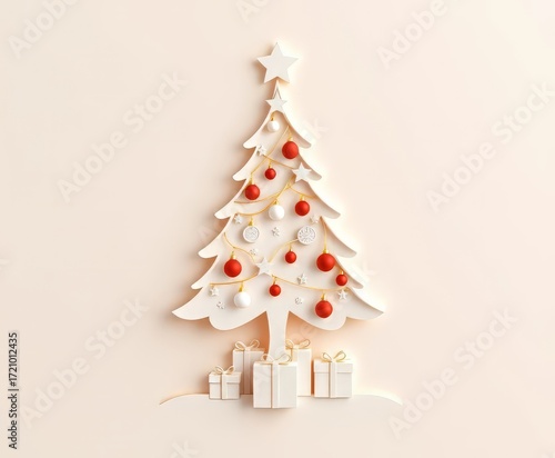 Elegant paper Christmas tree with gifts and ornaments