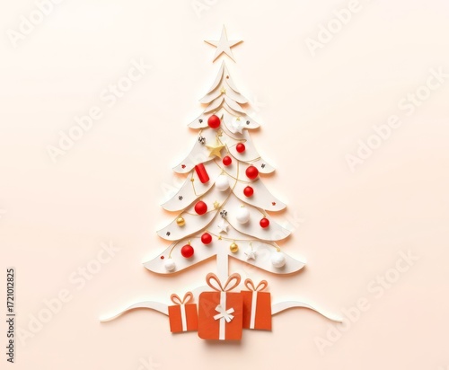 Elegant paper Christmas tree with gifts and stars