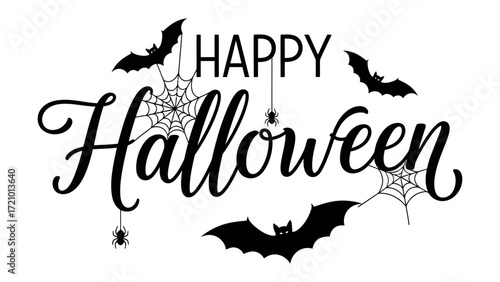Happy Halloween Illustration: A spooky illustration for Halloween, featuring bats, spiders and spiderwebs