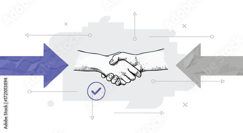 Illustration depicting a handshake between two parties, symbolizing agreement and collaboration.