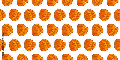 Seamless Orange Puffer Vest Pattern. Orange padded vest seamless pattern in flat cartoon style on white background.