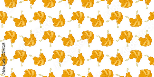 Seamless Orange Baby Hat Pattern. Orange baby hat seamless pattern with ties in cartoon flat style on white background.