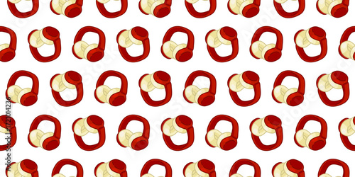 Seamless Red Earmuffs Pattern. Red earmuffs seamless pattern in cartoon flat style on white background.