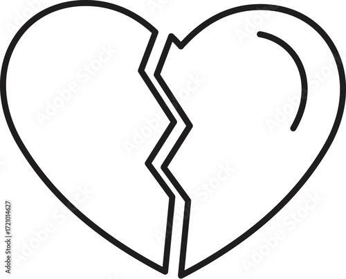 Line art illustration of a broken heart representing a breakup, sadness, and lost love