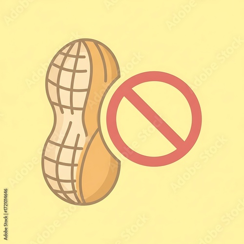 A peanut shell is displayed with a prohibited sign, indicating a restriction or warning about peanuts.