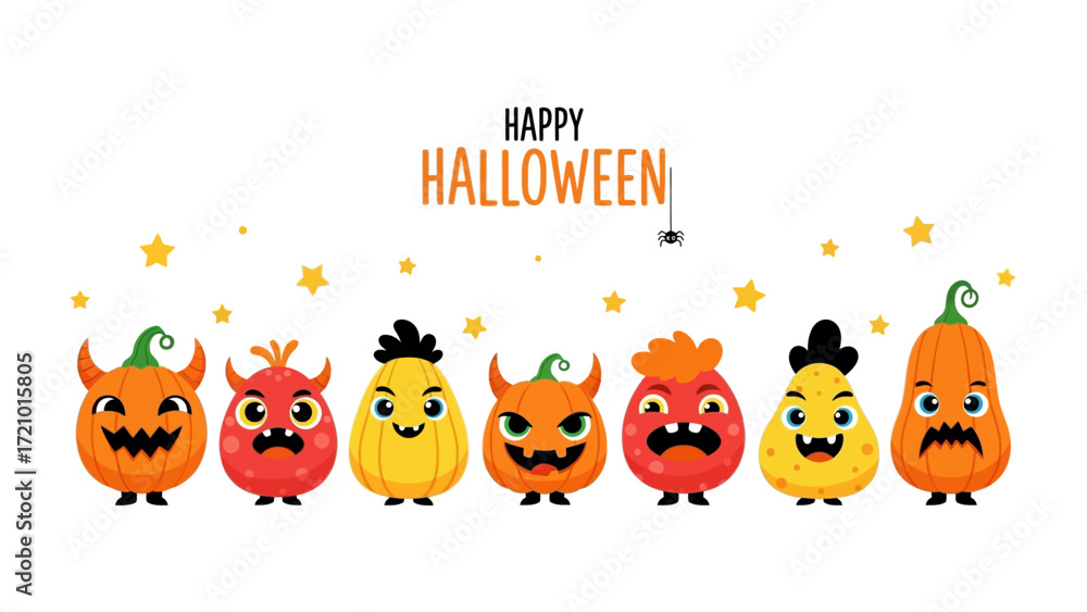 Obraz premium Halloween Monsters Celebration: A collection of whimsical Halloween monster character is arranged. The image is a blend of fun and festivity for Halloween celebrations. 