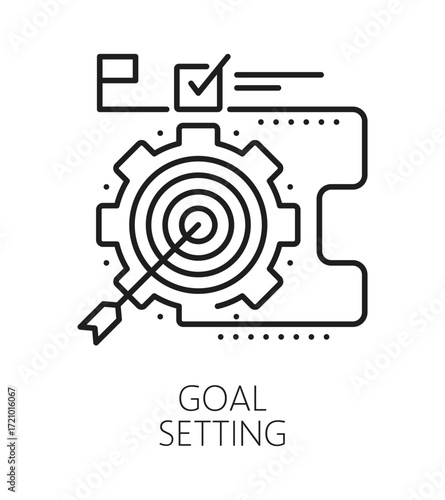 Goal setting life skills line icon or sign. People goal setting ability outline vector icon, human life skills thin line pictogram. Personal potential sign or symbol with arrow in target bullseye