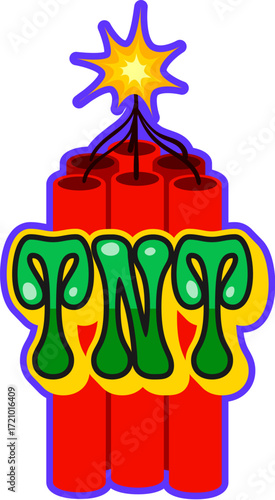TNT western and Wild West Y2K groovy sticker or retro label. Texas country culture Y2K vector patch, Wild West cowboy retro tag. Dynamite explosive with burning wick Western history label or sticker