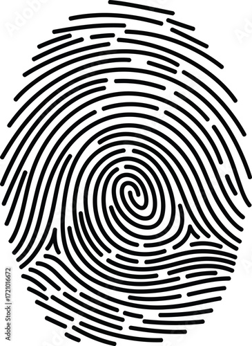 Black and white illustration of a unique human fingerprint pattern for identification and security.