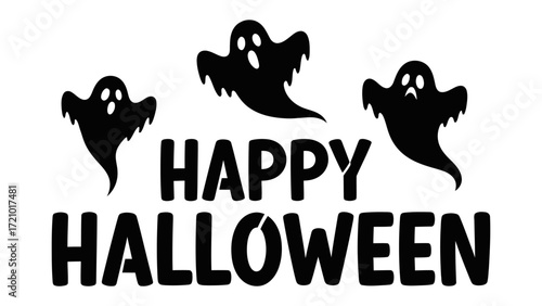Spooky Halloween Greeting: A playful arrangement of three cartoonish ghosts encircles the cheerful inscription Happy Halloween, casting a spell of joyous fright for all. 