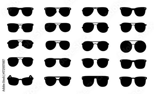 Collection of Black Silhouette Sunglasses on White Background
