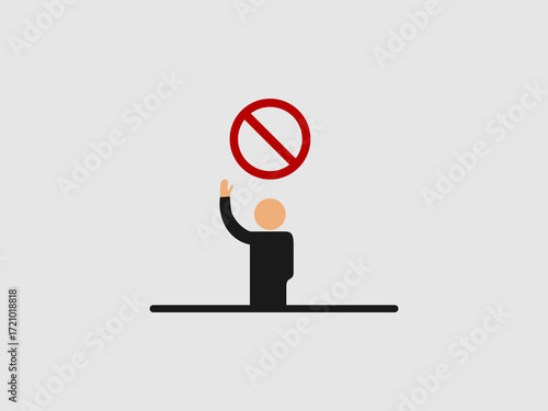 a person raising their hand with a red circle and a slash over it