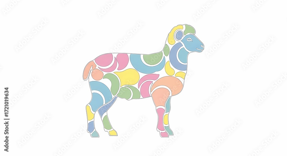 Fototapeta premium Colorful Patterned Sheep Illustration for Creative Projects and Designs