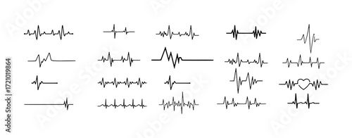 Collection of Diverse Heartbeat and EKG Line Art Graphics