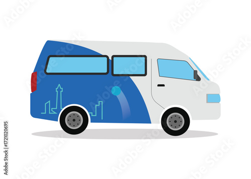 Minibus transportation. Simple design with environmentally friendly technology. Stock Illustration