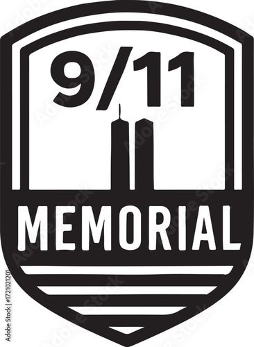 Silhouette vector of 911 memorial badge, tribute and remembrance EPS file.