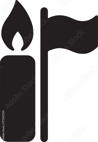 Silhouette vector of candle flame with flag, patriotic tribute and remembrance EPS file.