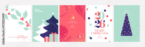 Christmas and New Year Greeting Cards. Vector illustration concepts for background, greeting card, party invitation card, website banner, social media banner, marketing material.