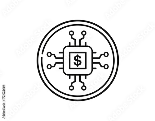Digital currency icon.  A coin with a chip