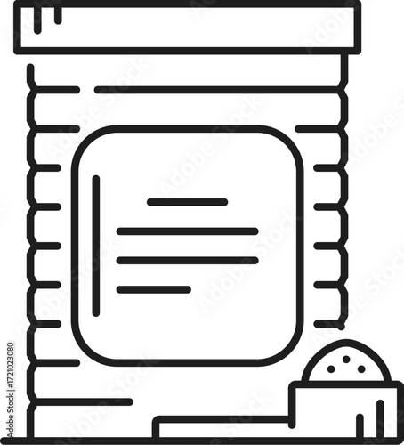 Baby breastfeeding Baby food bag line icon or sign. Infant nursing line vector icon or symbol. Lactation and maternity lineart sign or breastfeeding outline pictogram with baby food bag and scoop