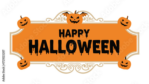 Festive Halloween Banner: A decorative banner featuring a pumpkin design and the words Happy Halloween, perfect for adding a spooky, festive flair to seasonal designs. 