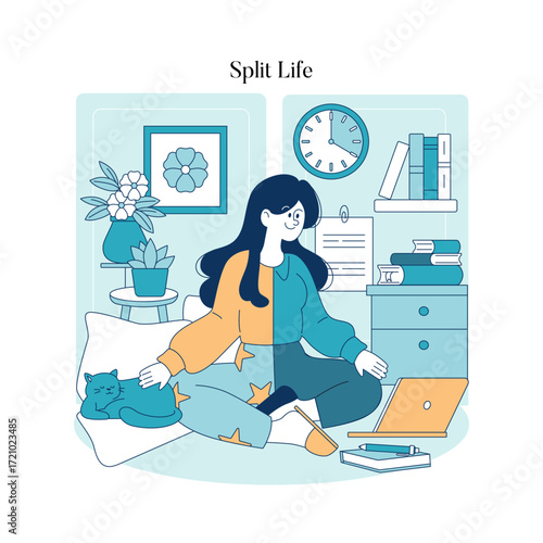Split Life: Work-Relax Balance Illustrated