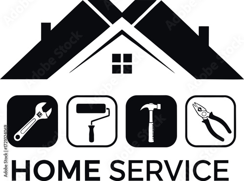 Home service icons with tools and house silhouette