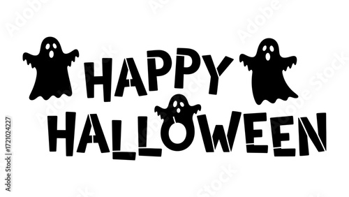 Happy Halloween Greeting: A whimsical illustration perfect for Halloween decorations, showcasing the festive spirit with playful ghost and bold typography.