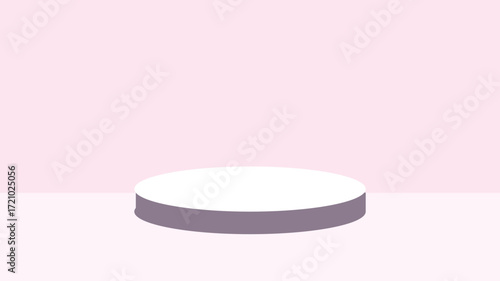 A simple white circular platform on a light pink background perfect for product presentation and display