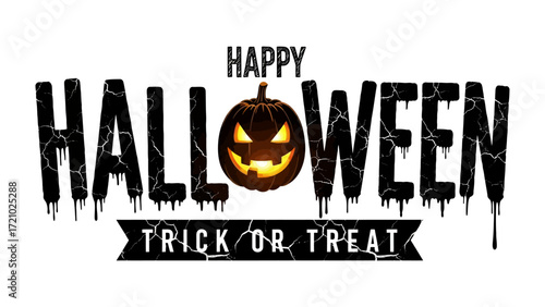 Happy Halloween: A festive Halloween composition featuring a grinning jack-o'-lantern. A great design for cards, posters, invitations, and other related festive purposes.