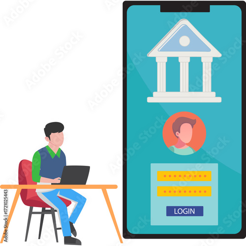 Man looking bank account password on Bank Application Illustration
